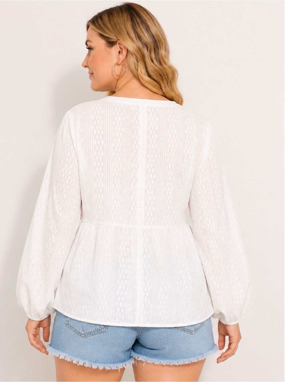 🤍 NWT Lane Bryant White Crochet Lace Up Textured Peplum Blouse Size 20 - Picture 2 of 9